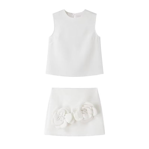 Color-White Suit-Spring Women Clothing Sleeveless Vest Top Skirt Two Piece Set-Fancey Boutique