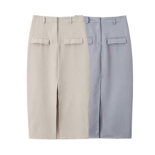 Color-Spring Solid Color Pullover Sleeveless Slim Top Pocket Split Skirt Set Women-Fancey Boutique