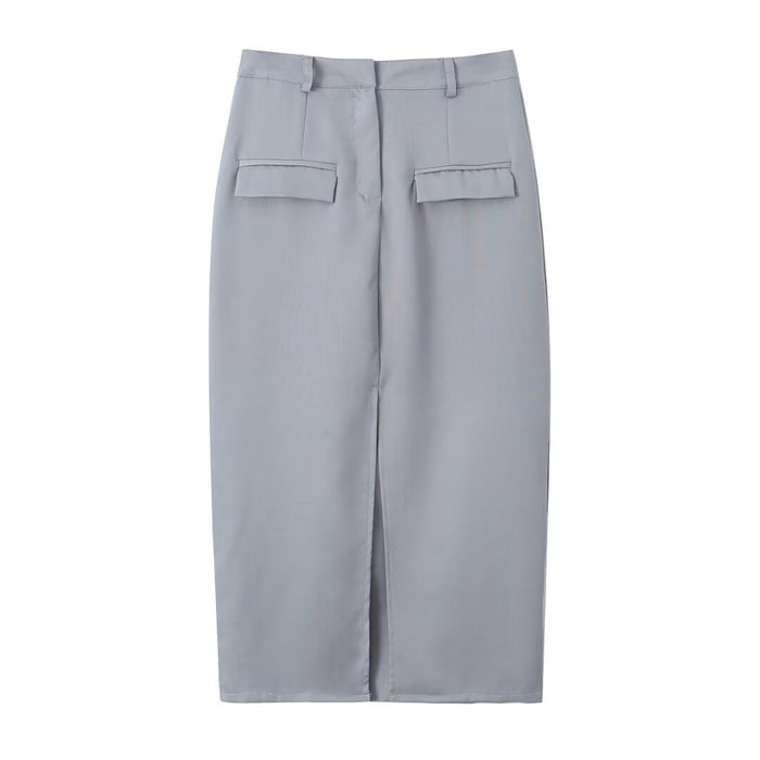 Color-Gray Skirt-Spring Solid Color Pullover Sleeveless Slim Top Pocket Split Skirt Set Women-Fancey Boutique