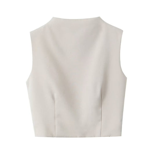 Color-Beige Top-Spring Solid Color Pullover Sleeveless Slim Top Pocket Split Skirt Set Women-Fancey Boutique