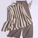 Color-Design Sense Vertical Stripe Round Neck Split Knit Top High Waist Wide Leg Pants Fashion Two piece Set-Fancey Boutique