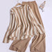 Color-camel-Design Sense Vertical Stripe Round Neck Split Knit Top High Waist Wide Leg Pants Fashion Two piece Set-Fancey Boutique
