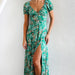 Color-Ladies Spring Summer Elegant Dress Floral V neck Puff Sleeve Side Slit Dress-Fancey Boutique