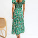 Color-Ladies Spring Summer Elegant Dress Floral V neck Puff Sleeve Side Slit Dress-Fancey Boutique