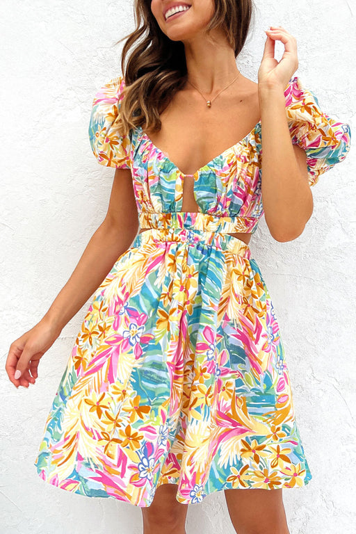 Color-Ladies Summer Dress Floral Sexy Deep V Plunge neck Lace up Backless Dress-Fancey Boutique