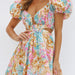 Color-Ladies Summer Dress Floral Sexy Deep V Plunge neck Lace up Backless Dress-Fancey Boutique