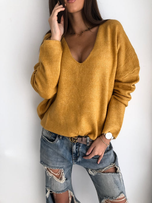 Color-Yellow-Minimalist Candy Color V-neck Pullover Sweater-Fancey Boutique