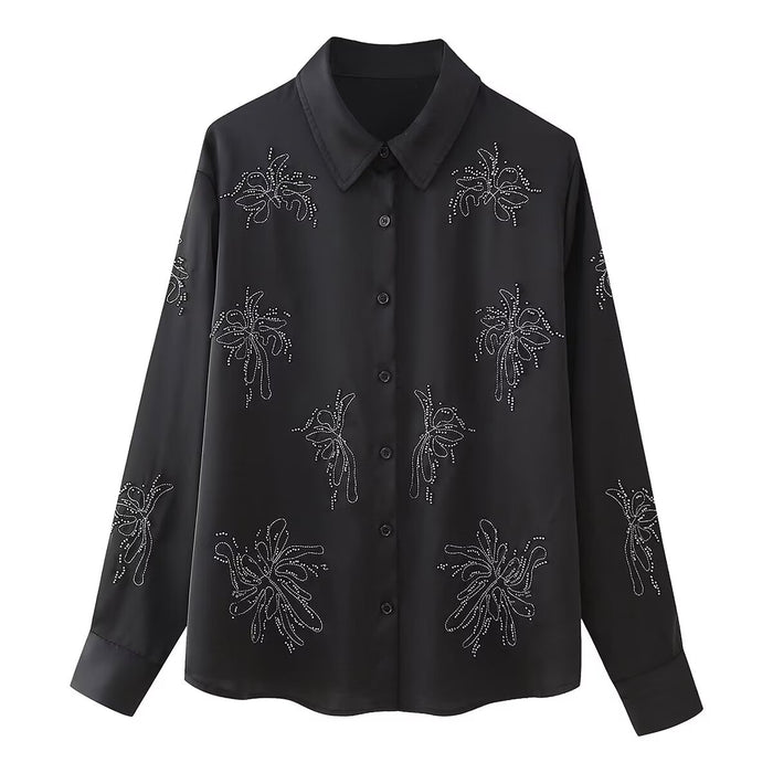 Color-Black Shirt-Long Sleeve Beaded Embroidered Shirt Set-Fancey Boutique