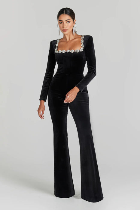 Arrival Sexy with Diamond Hollow Out Cutout High Waist Slim Solid Color Jumpsuit-Black Bandage-Fancey Boutique