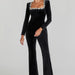 Arrival Sexy with Diamond Hollow Out Cutout High Waist Slim Solid Color Jumpsuit-Black Bandage-Fancey Boutique