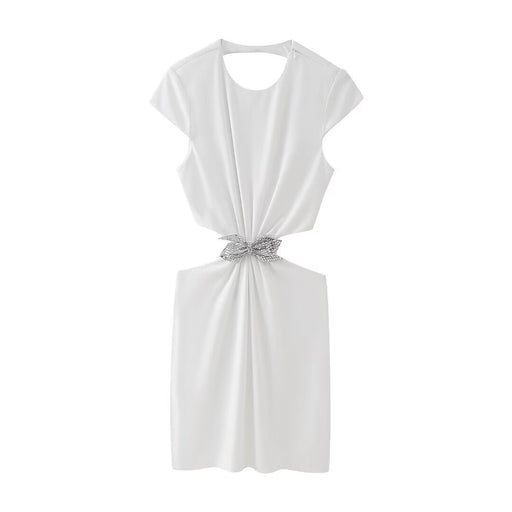 Women Bow Decoration Backless Dress-White-Fancey Boutique