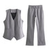 Color-Spring Women Back Asymmetric Vest Low Waist Straight Leg Pants Sets-Fancey Boutique