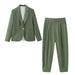 Color-Spring Women Clothing Double Button Casual Pleated Pants Sets-Fancey Boutique