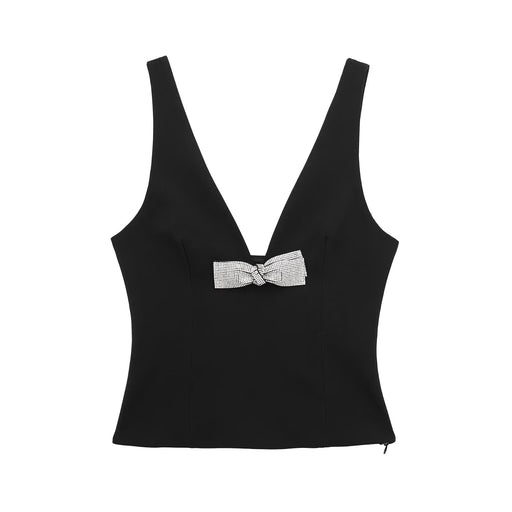 Spring Women Clothing Casual All Match Jewelry Bowknot Decoration Top-Black-Fancey Boutique