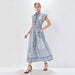 Spring and Summer Positioning Printed Two Piece Set High End Shirt Top Lace Up Long Half Skirt Suit-Blue-Fancey Boutique