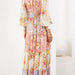 Fairy Dress Vacation V neck Lantern Sleeve Color Printing Stitching Dress Maxi Dres-Fancey Boutique