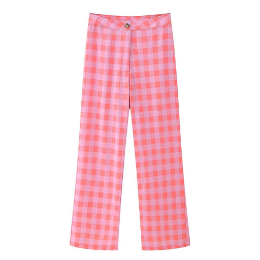 Color-Plaid Trousers-Sexy Plaid Cotton Coat Women Plaid Wide Leg Casual Trousers Two Piece Suit-Fancey Boutique