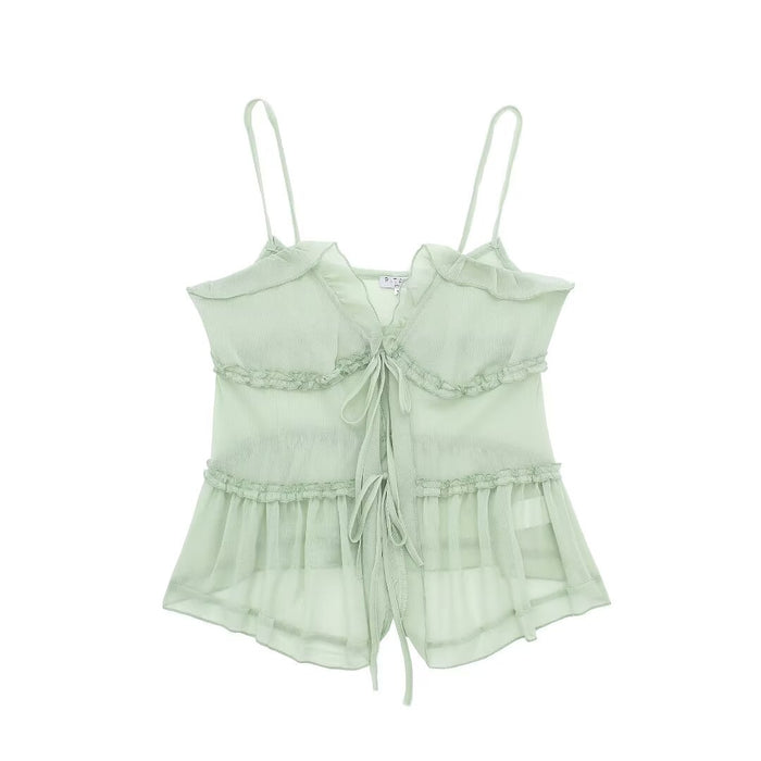 Women Transparent Laminated Decoration Vest Top-Mint-Fancey Boutique