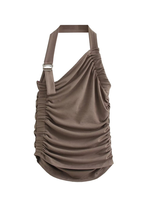 Color-Brown-Sexy Halter Dress Women Spring Belt Tight Pure Vest-Fancey Boutique
