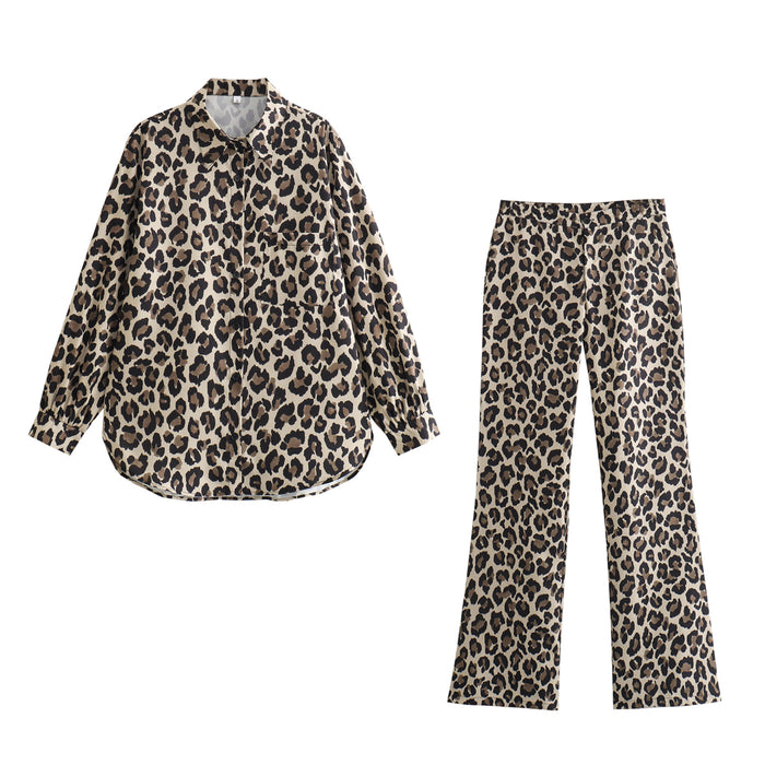 Color-Women Spring Festival Leopard Shirt Leopard Pants Suit-Fancey Boutique