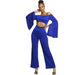 Boutique Casual Solid Color Long Sleeves Cropped off Shoulder Jumpsuit-4# Blue-Fancey Boutique