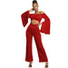 Boutique Casual Solid Color Long Sleeves Cropped off Shoulder Jumpsuit-3# Red-Fancey Boutique