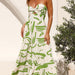 Color-Light Green-Summer Women V Neck Backless Lace Up Swing Long Printed Sling Tube Top Sexy Dress-Fancey Boutique