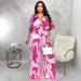 Women V Neck Pleated Popular Printed Casual Jumpsuit Women-Fancey Boutique