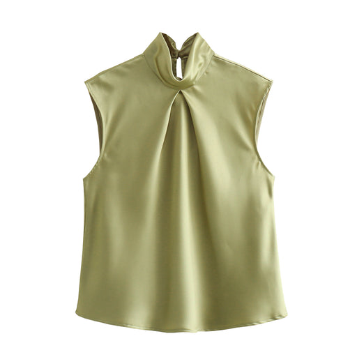 Color-Green-Spring Women Clothing Silk Satin Texture Top Vest Sling-Fancey Boutique