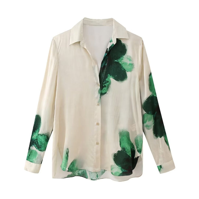 High End Gradient Printing Dyeing Faux Silk Shirt Top Women Spring Fashionable Chiffon Niche Long Sleeve Shirt-Fancey Boutique