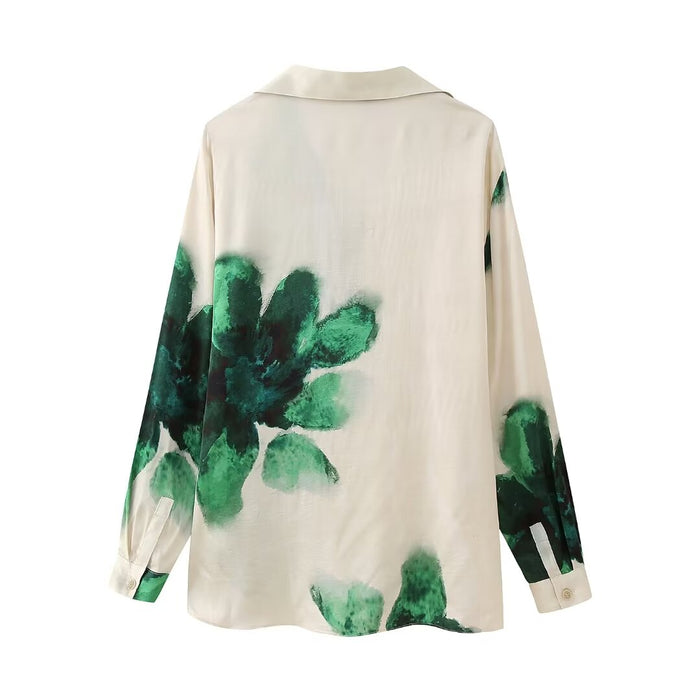 High End Gradient Printing Dyeing Faux Silk Shirt Top Women Spring Fashionable Chiffon Niche Long Sleeve Shirt-Fancey Boutique