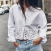 Women Clothing French Hollow Out Cutout Embroidery Short Shirt-Fancey Boutique