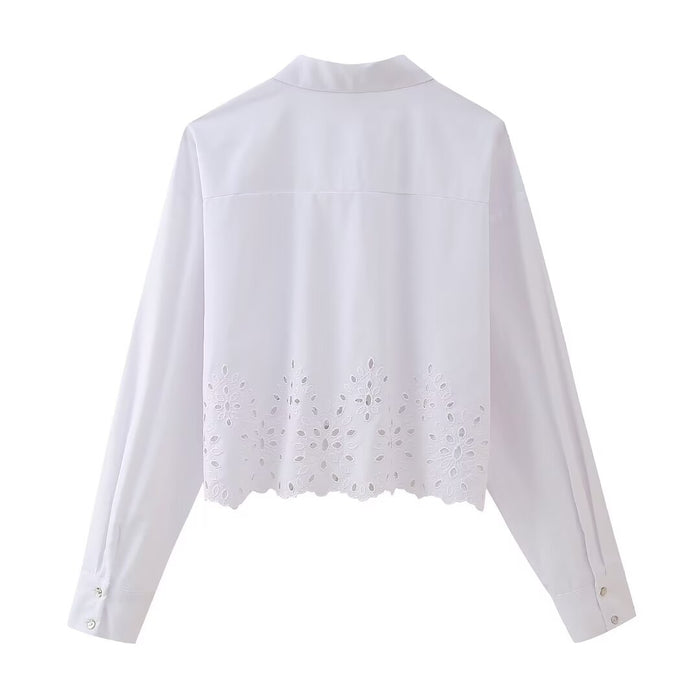 Women Clothing French Hollow Out Cutout Embroidery Short Shirt-Fancey Boutique