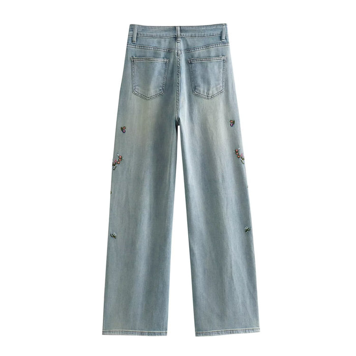 Retro Straight Jeans Straight Jeans Women High Waist Pocket Design Retro Mop Wide Leg Long Pants-Fancey Boutique