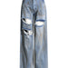 Spring Niche Design Mid Waist Personality Ripped Edging Painted Long Denim Wide Leg Pants for Women-Blue-Fancey Boutique