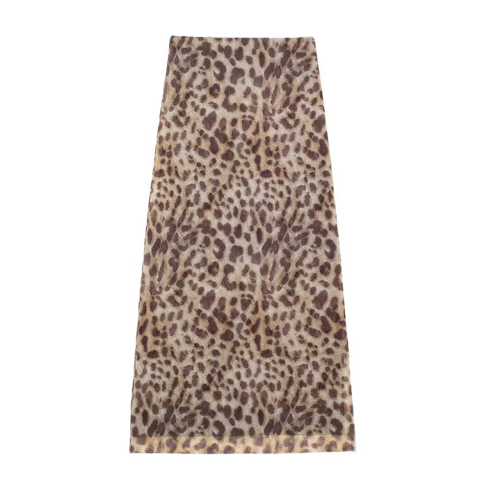Animal Print Silk Net Tube Top Women Vest Tube Top Silk Net Skirt Set-Brown Skirt-Fancey Boutique
