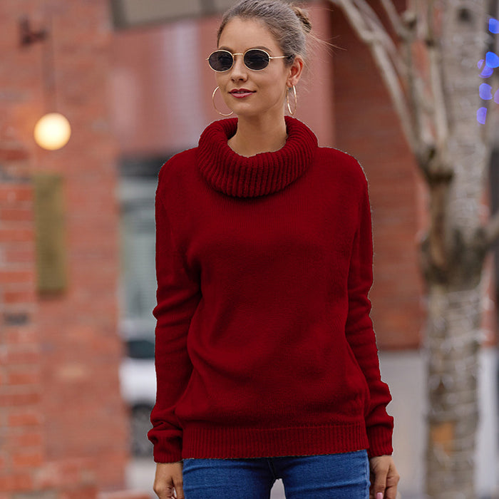 Color-Red-Autumn Winter Sweaters Women Mohair Solid Color Long Sleeve Turtleneck Pullover Knitwear-Fancey Boutique
