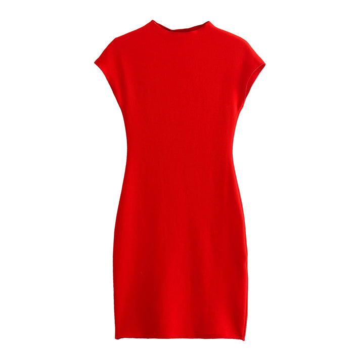 Color-Red-Spring Women Clothing Slim Stretch Knitted Short Sleeveless Dress-Fancey Boutique