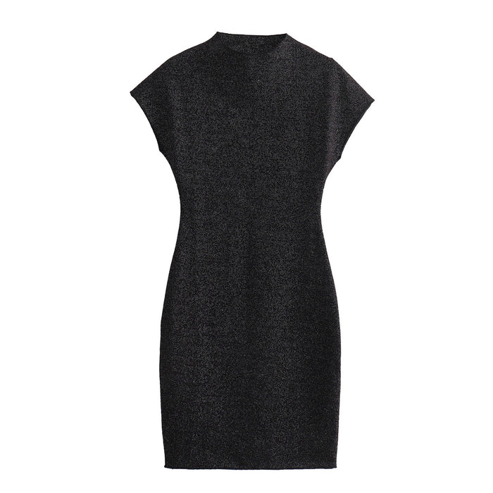 Color-Black-Spring Women Clothing Slim Stretch Knitted Short Sleeveless Dress-Fancey Boutique