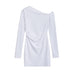 Color-White-Spring Women Clothing Elegant Light Mature Pleated Asymmetric Slim Dress-Fancey Boutique