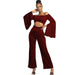 Boutique Casual Solid Color Long Sleeves Cropped off Shoulder Jumpsuit-5# Purplish Red-Fancey Boutique