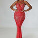 Color-Women Hip Oblique Shoulder Strap Sexy Perspective Rhinestone Evening Dress-Fancey Boutique