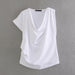 Women Clothing Summer Solid Color Asymmetric Design Pleated T shirt-Fancey Boutique