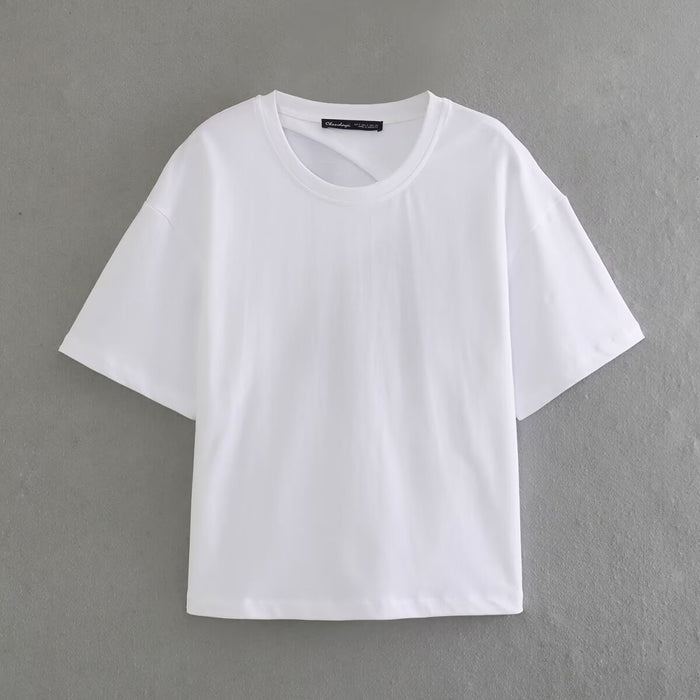 Spring Women Street Design Short Sleeve Backless T shirt-White-Fancey Boutique