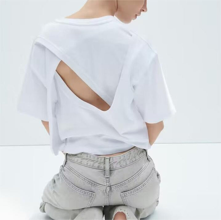 Spring Women Street Design Short Sleeve Backless T shirt-Fancey Boutique