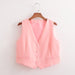 Vintage Women Breasted Short Cardigan Vest Casual Shorts Solid Color Set-Fancey Boutique