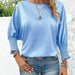 Solid Color round Neck Draught Batwing Sleeve Casual Loose Women Shirt-skyblue-Fancey Boutique