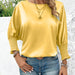 Solid Color round Neck Draught Batwing Sleeve Casual Loose Women Shirt-Yellow-Fancey Boutique