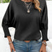 Solid Color round Neck Draught Batwing Sleeve Casual Loose Women Shirt-Black-Fancey Boutique