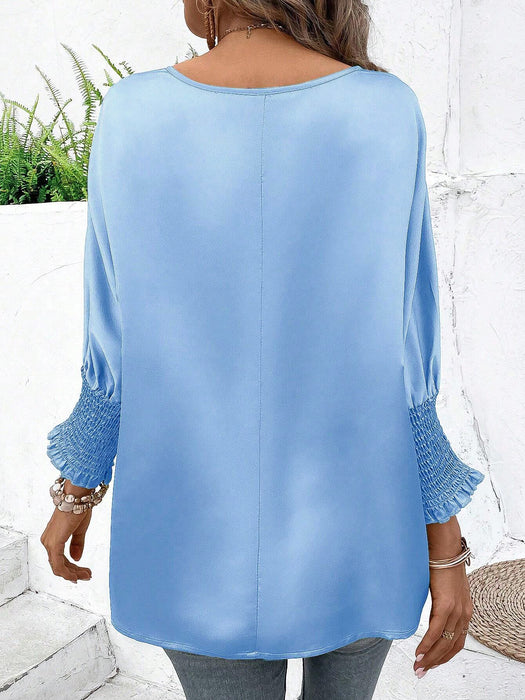 Solid Color round Neck Draught Batwing Sleeve Casual Loose Women Shirt-Fancey Boutique